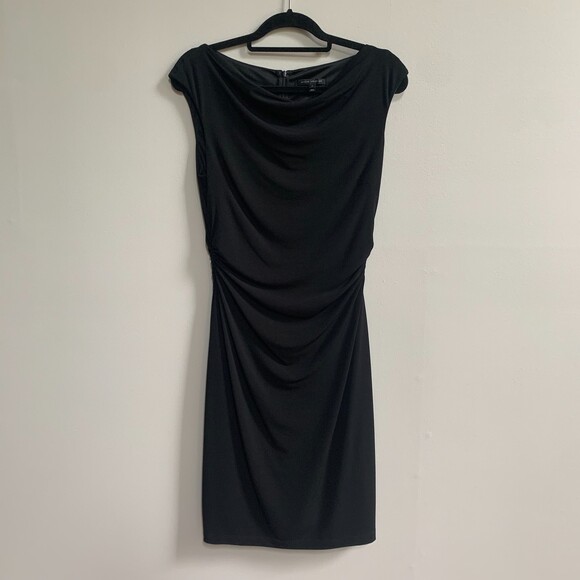 David Meister Cowl Neck Sheath Dress Sz 8 Black Cinched Waist Classic Minimalist - Picture 1 of 11